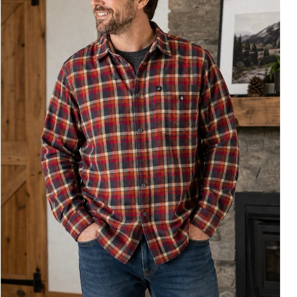 Marmot Plaid Flannel Men Shirt XXL Button Up Cotton Blend CasualOutdoor